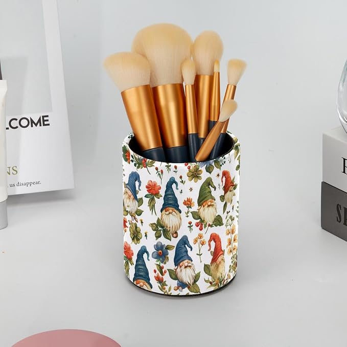 Desk Organizer Pen Holder for Desk, Gnomes Florals Pencil Holder, Large Capacity Pen Cup Makeup Brush Holders Desktop Office Supplies Storage Organizer