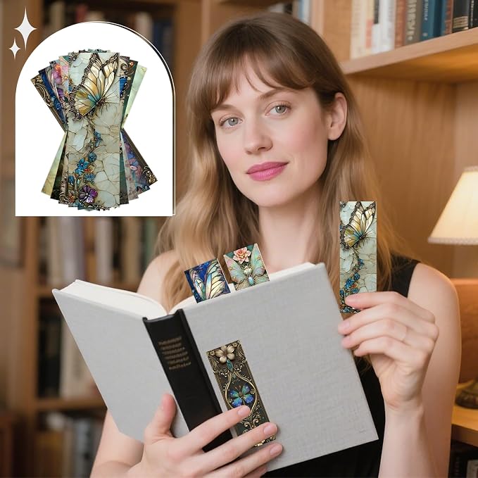 Fantasy Butterfly Bookmarks Gifts - 100 Pcs Fairy Tale Butterfly Bookmark Paper Floral Aesthetic Art Book Mark Page Clips for Women Men Book Lovers Students Teachers Bookish Reading Gifts