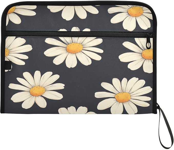 Black Daisy Corn Poppy Accordion File Organizer Expanding Document Folder with 13 Pockets Portable File Folder for A4 Letter Size