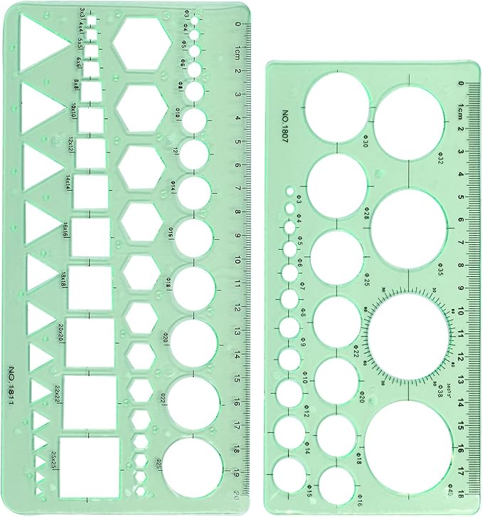 2 PCS Circle Template Clear Green Plastic Scale Drafting Digital Drawing Set Geometric Drawings Stencils Rulers Suitable for School Office Supplies (Style1)