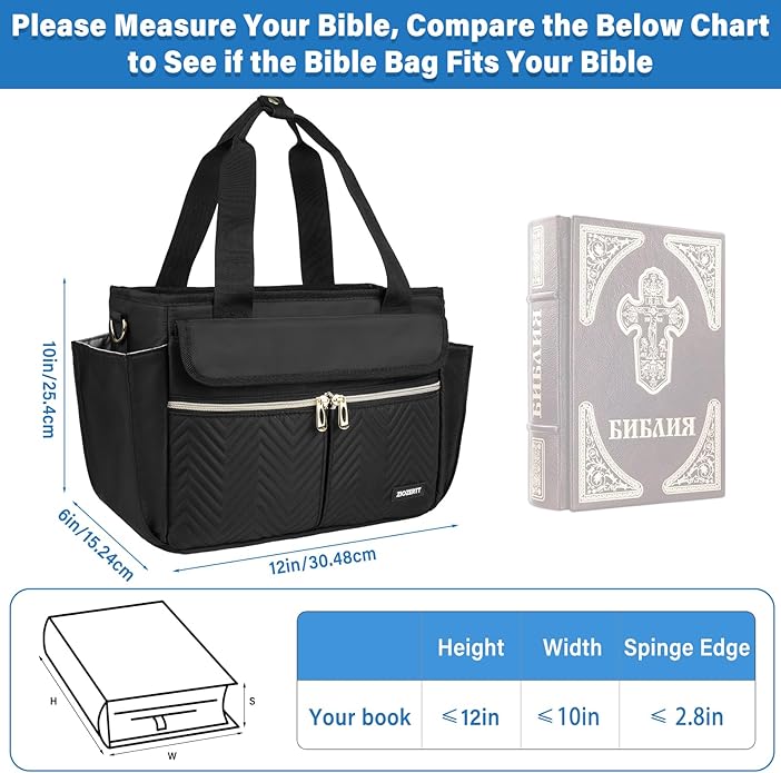 Bible Cover Case for Women,Bible Tote Bag with Shoulder Strap,Church Bag with Multiple Pockets for Bible Study Accessories