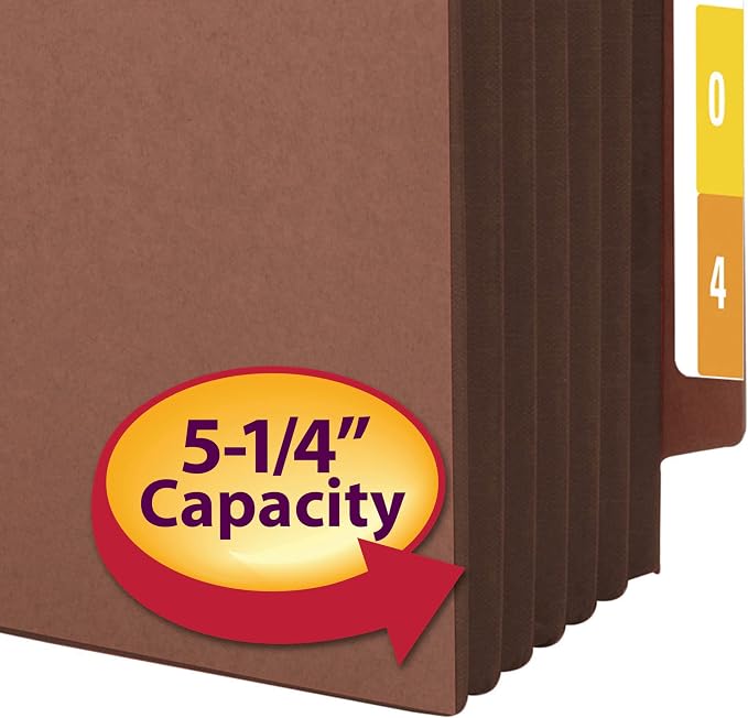 Smead End Tab Pocket, Reinforced Straight-Cut Tab, 5-1/4" Expansion, Extra Wide Legal Size, Redrope with Dark Brown Gusset, 10 per Box (74691) (Pack of 5)
