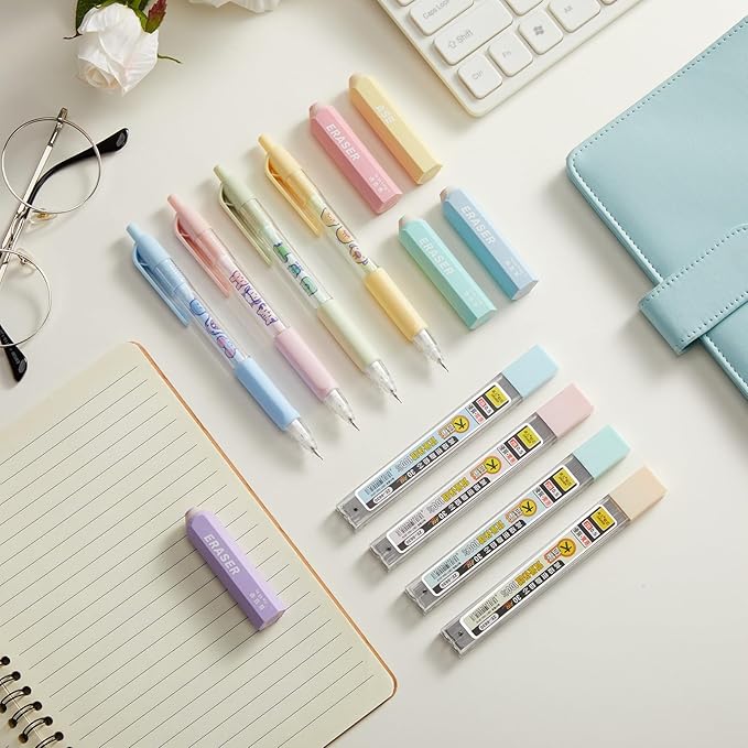 13 Pcs Black Cat Mechanical Pencil Set, 4 Mechanical Pencils 0.5mm, with 4 2B Lead Refills and 3/5 Erasers Christmas Stocking Stuffers for Women Cats Lovers Gifts (Colored)