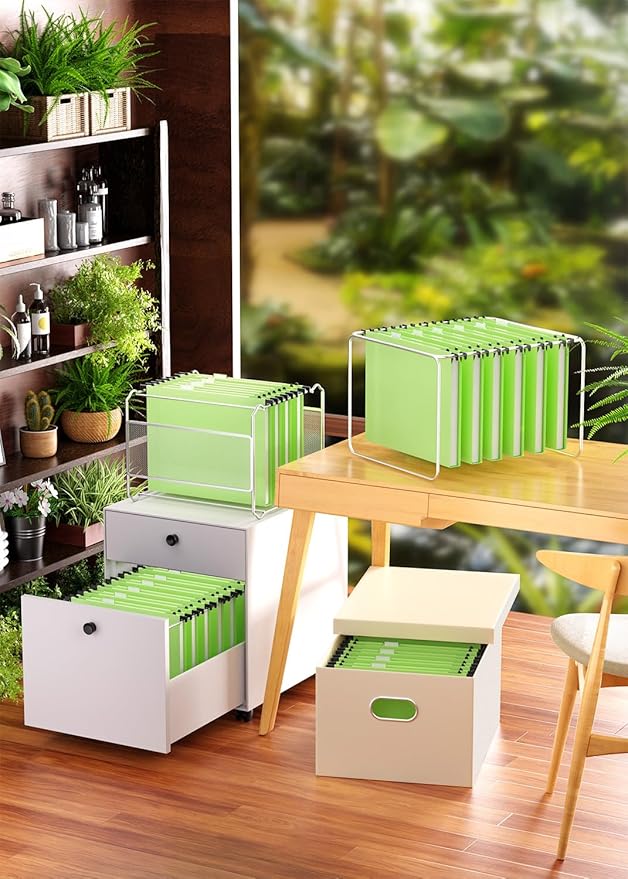Extra Capacity Plastic Hanging File Folder, 12 Pack Reinforced Hang Folders Letter Size, Heavy Duty 1 Inch Expansion Filing Cabinet Folders, for Bulk Files, Medical Charts, Mustard Green
