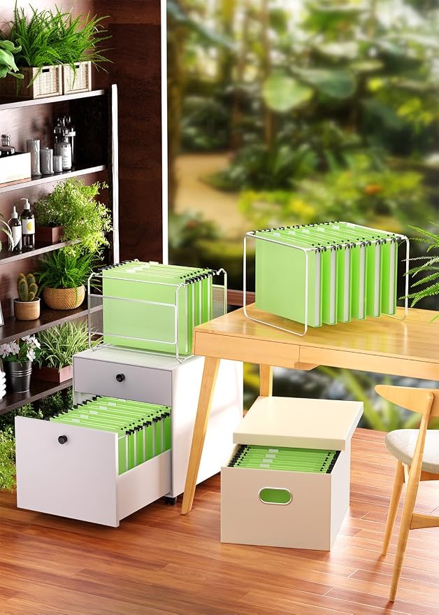 Extra Capacity Plastic Hanging File Folder, 12 Pack Reinforced Hang Folders Letter Size, Heavy Duty 1 Inch Expansion Filing Cabinet Folders, for Bulk Files, Medical Charts, Mustard Green