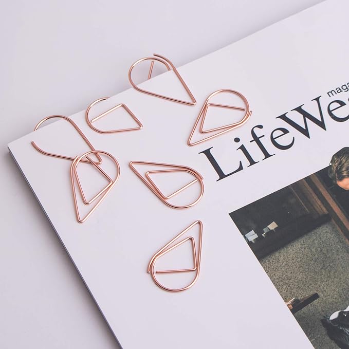 100 Pieces Rose Gold Cute Paper Clips Medium, VENCINK Smooth Stainless Steel Drop-Shaped Wire Paperclips for Office Supplies Wedding Women Girls Kids Students