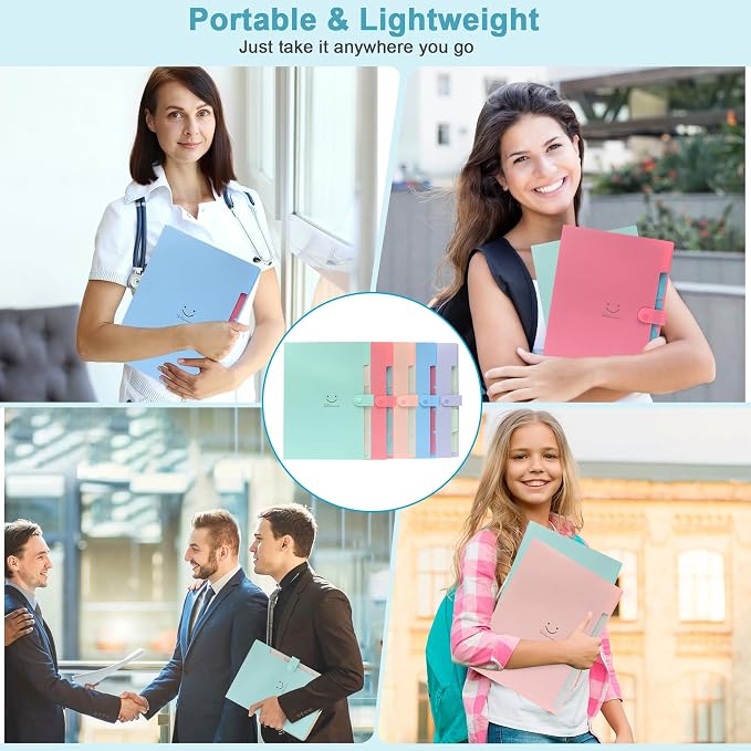 Expanding File Organizer – 5 Pack Accordion Folders with 168 Labels, Snap Closure, A4/Letter Size, Portable Document Storage for Home, Office & School