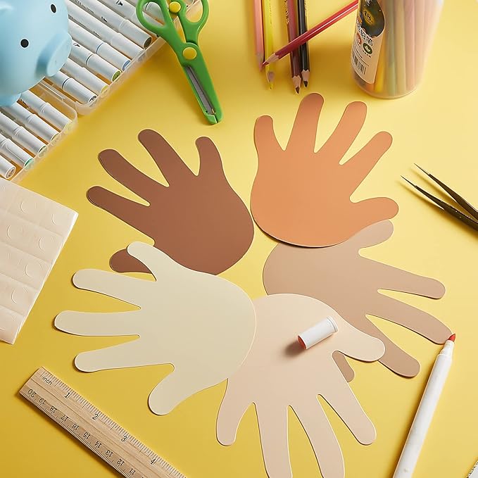 Qilery 200 Pcs Multicultural Hand Creative Cut Outs 5.5 x 4.8 Inch for Classroom Multicultural Diversity Craft Projects Unity Diversity DIY Paper Classroom Craft Materials School Handprint Decor