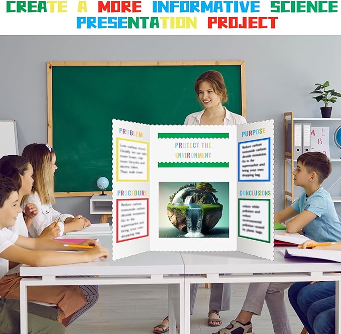Henoyso 116 Sheets Science Fair Board Supplies 20 Printable Presentation Science Subtitles 80 Scalloped Bulletin Borders 8 Letter Sticker 8 Project Title for School Office (Board No Included)