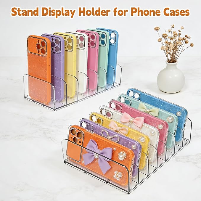 2 Pack Phone Case Organizer, Phone Case Storage Holder with 14 Slots, Organizer Dock for Phone Case, Eyeshadow, DVD/CD, Device Organizer, Use on Desktops, in Drawers and Cabinets