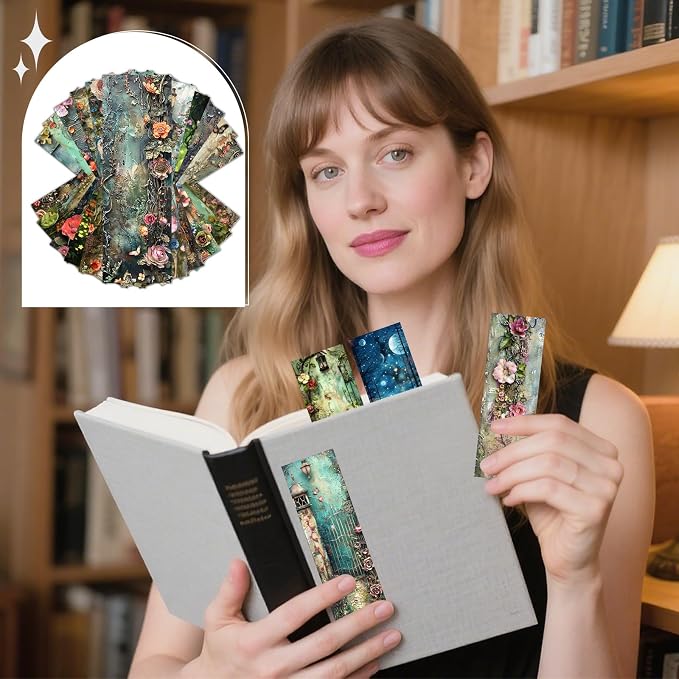 Vintage Flower Bookmarks Gifts - 60 Pcs Retro Floral Bookmark Paper Natural Wildflower Plant Book Mark Page Clips for Women Girls Book Lovers Students Teachers Bookish Reading Gifts