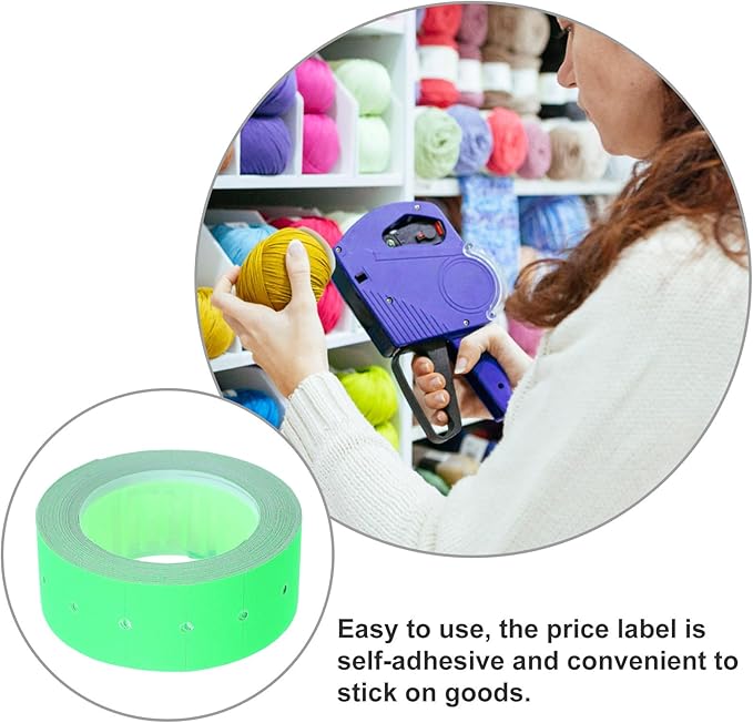 ABOOFAN Fluorescent Green Price Tag Paper Labels 5000pcs 10 Rolls Single Row Adhesive Pricemarker Sheets for Supermarket Retail Store Use