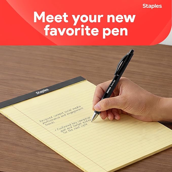 STAPLES Retractable Gel Pens, Medium Point 0.7mm, Black Ink, 12 Pack – Sonix Crisp‑Line Gel Pens with Pocket Clip