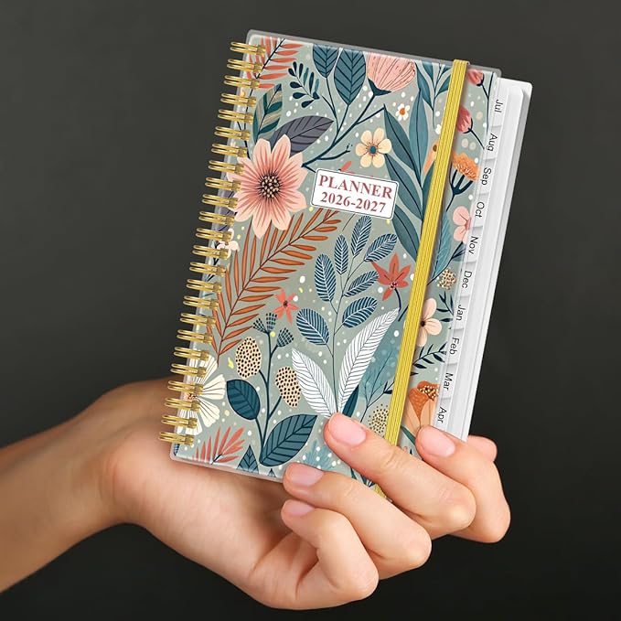 2026-2027 Pocket Planner/Calendar - 2026-2027 Planner from July 2026 - June 2027, Planner 26-27 with 12 Tabs, Twin-Wire Binding, Inner Pocket, 3.75" x 6.75", Flower-A