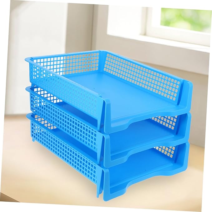 VILLCASE 3pcs Plastic Desktop Storage Organizer Stackable Office Trays Letter Trays for Classroom and Office