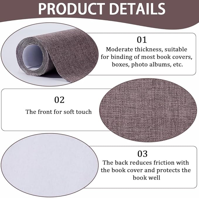CRASPIRE 51 x 11.8 Book Cloth Books Binding Coffee Color Linen Fabric Surface Paper Backed Bookcover Densely Woven Cloth Books Album Scrapbooking Archival Covering Protector Bookbinding Supplies