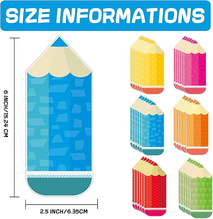 Pencils Cut Outs Cards 90pcs Colorful Pencil Shape Name Tags Card Classroom Bulletin Board Locker for School Home Teacher Student Back to School Classroom Décor