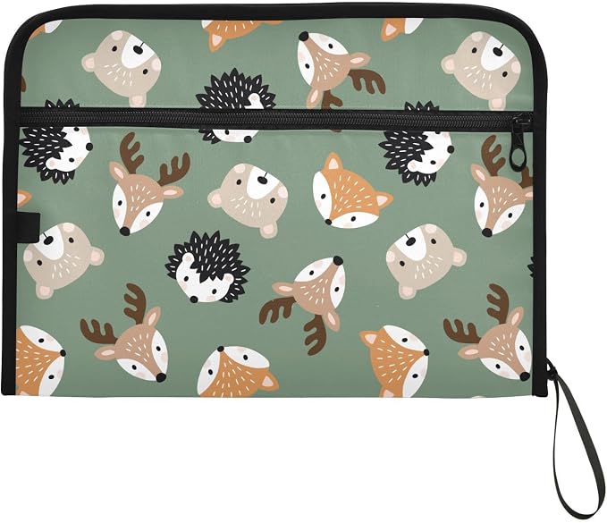 Cute Woodland Animal Heads File Folders,Plastic Folders with 13 Pockets,Expandable File Folder for Documents School Students Office,Aesthetic Folder with Labels A4 Letter Size