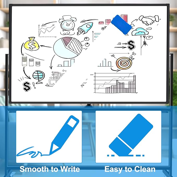 Rolling White Board on Wheels 72 X 40, Double-Sided Magnetic Large Rolling Whiteboard Dry Erase Board with Stand, Mobile Standing Whiteboard for Office, Classroom & Home