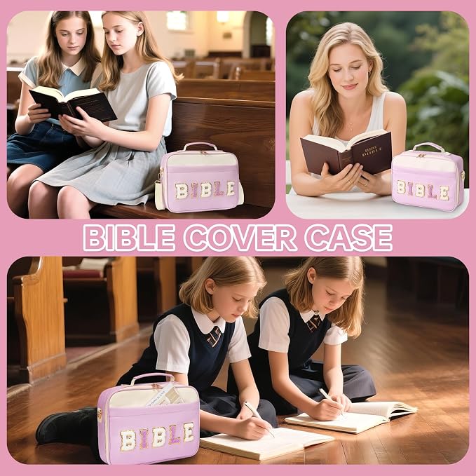 Bible Cover for Women Large Leather Western Bible Case with Study Supplies Purple Bible Cover Bags for Teen Girls Organizer (Purple, Large)