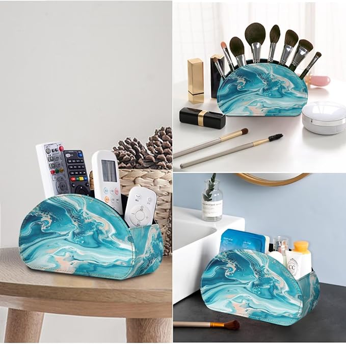 Office Desk Organizers with 5 Compartments, Marble Print Remote Control Holder - Desktop/TV Cabinet/Vanity Caddy,Storage for Jewelry/Eyeglasses/Cosmetic Brushs/Pens