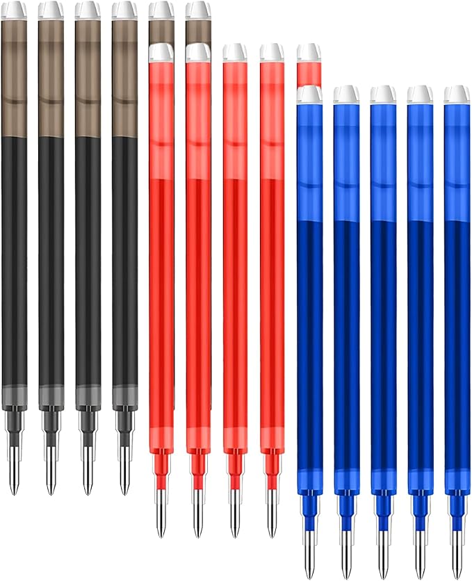 0.7 mm Erasable Gel Ink Pen Refills Compatible with Frixion Friction, Smooth Writing Multicolor Retractable Fine Point Pen Refill for School Office Home Art (Blue &Black &Red, 16)