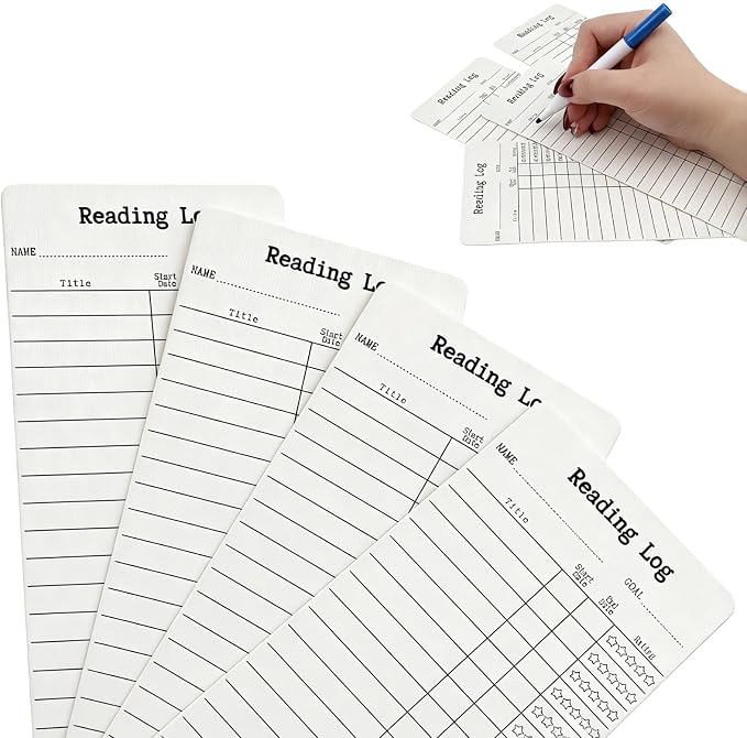 Reading Log Bookmark Cards 10 PCS, 2x6 Inch Double Sided Cardstock Tracker Bookmarks, New Year Reading List Goal Tracker Book Marks for Students Teachers Library Supplies Book Lovers Gift