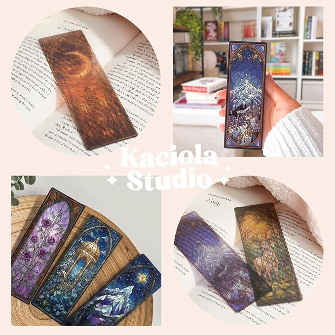 Kaciola 10PCS Stained Glass Bookmarks, Fantasy Transparent Book Marks for Reading, Book Lovers Bookish Items Gift, Cool Bookmarks Accessories for Women Men Book Lovers Booktok (Fantasy)