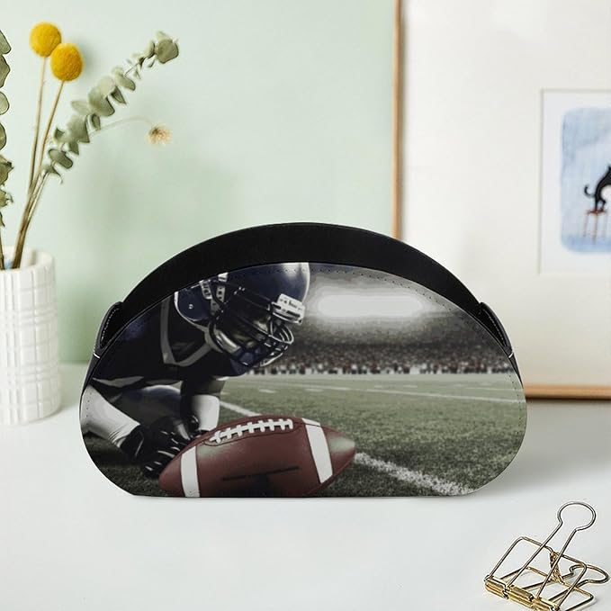 American Football Remote Control Holder with 5 Compartments Leather TV Remote Caddy Remote Storage Box Desktop Organizer for Pen/TV Remotes/Media Controllers/Office Supplies