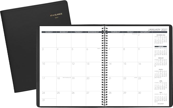 AT-A-GLANCE 2027 Planner, Monthly, 15-Month Jan-Mar, 9" x 11", Unruled Daily Blocks, Black (702600527)