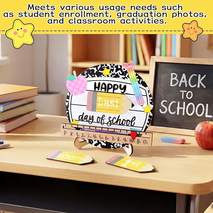 Kosiz First and Last Day of School Sign with Back to School Board Gifts Wooden First Day Sign Reusable Dry Erase 8''(Composition Notebook)