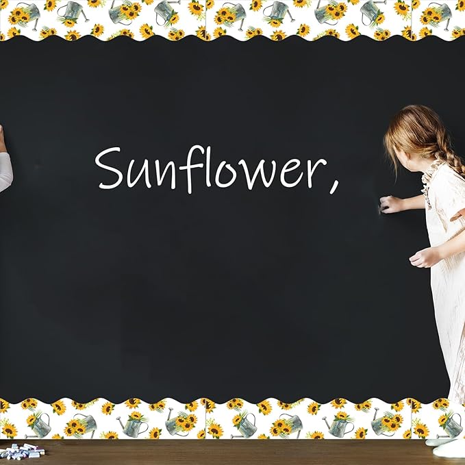 75Ft Sunflower Bulletin Board Border Decoration Sets, Summer Back to School Classroom Decor Floral Scalloped Trim Bulletin Border Sunflower Decor for Classroom Home Office Chalkboard Wall Door Window