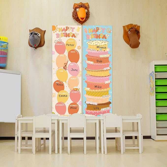 Lonfliness Happy Birthday Poster Chart Groovy Birthday Bulletin Board Decoration Retro Boho Birthdays Classroom Wall Door Decor for Calendar Bulletin Board Nursery Kindergarten Back to School Supplies