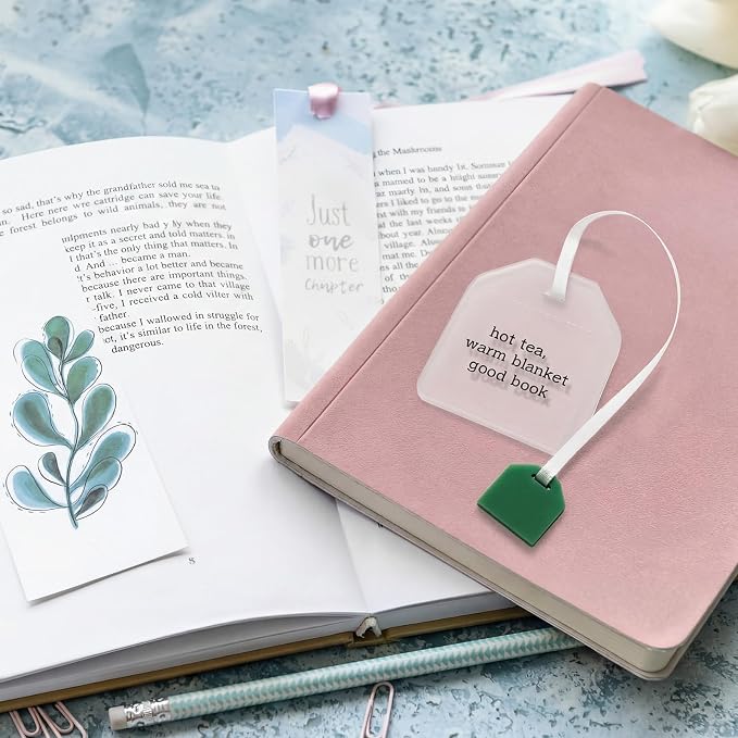 Honoson 6 Pcs Tea Bag Bookmarks Party Favors Cute Hand Gift Bookmarks for Women Mom Mother's Day Book Reading Lovers Gift (Proverbs,Acrylic)