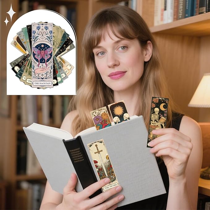 Wxiben Tarot Cards Bookmarks Gifts - 60 Pcs Dark Romance Bookmarks for Women Men Moon Owl Butterfly Book Marks Book Markers Page Marker Clip Gift for Students Teachers Bookish Book Lovers Reading