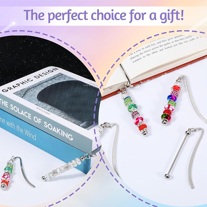 24 Pcs Beadable Bookmarks, DIY Blank Metal Bookmarks for Beads Craft Silver Pendant Charm Gifts for Teachers, Students, Book Lovers, Office Supplies