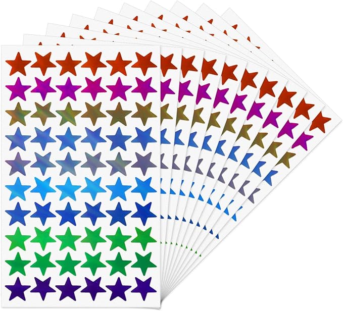 600 PCS Colorful Star Stickers Holographic 0.7” Vinyl Self Adhesive Samll Sparkle Foil Labels Waterproof Reward Decals for Students Teachers