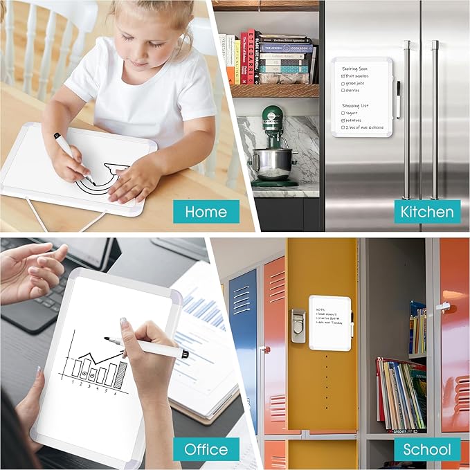 WALGLASS Small Dry Erase Whiteboard, 8.5" x 11" Magnetic White Board for Wall, Fridge, Locker, Portable Mini White Board for Kids, Students, Hang or Stick Whiteboard for Home, School, Office, Kitchen