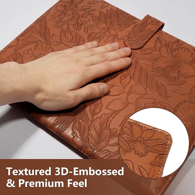 Professional Padfolio Portfolio Binder, Textured Embossing Faux Leather Folder Organizer for Letter Size Legal Pad Notepad Resume, Card Holder for Women Men Business Office Conference (Brown)