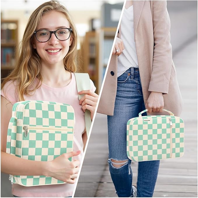 WOBAGMEN Bible Cover Case for Women,Cordoury Bible Cover with Handle,Green Checkered Bible Book Cover,Carrying Case Bible Protective Christian Gift(Green Plaid, M)