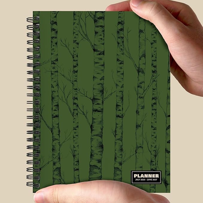 TF Publishing July 2026 - June 2027 Green Forest Medium Weekly Monthly Planner - 12 Month Academic Planner 2026-2027 with Durable Cover, Thick Uncoated Paper and Planning Stickers - 6.5 x 8in