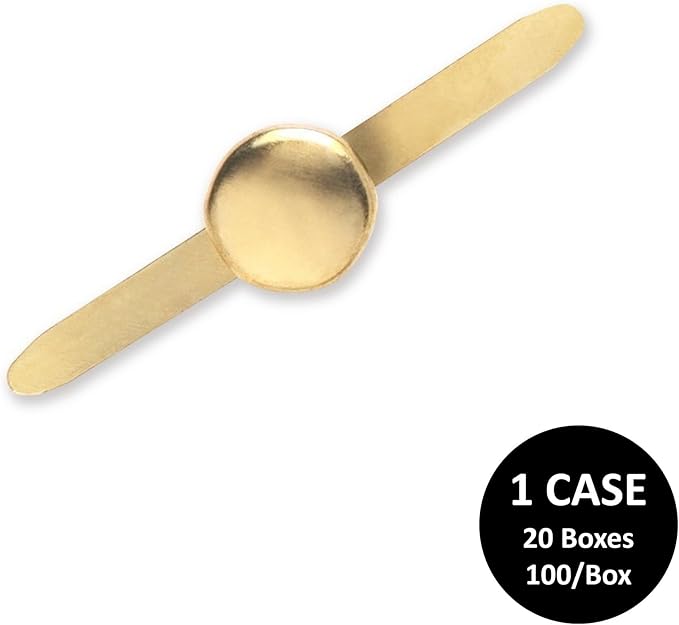 ACCO Brass Paper Fasteners, 3/4", Plated, 1 Case, 20 Boxes/Case, 100 Fasteners/Box (A7071703CS)