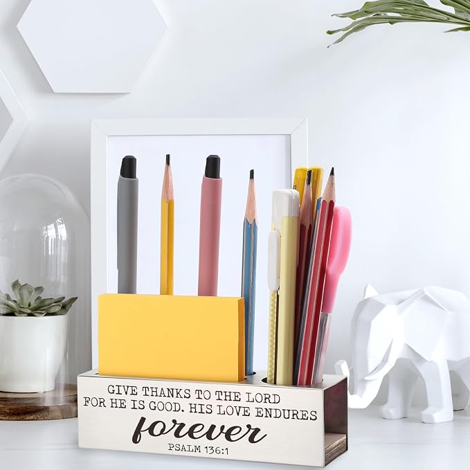 Psalm 136:1 Bible Verse Pen and Pencil Holder, Give Thanks to the Lord Christian Spiritual Gifts for Pastors Teachers Mentors Spiritual Leaders, Inspirational Thank You Gift Pencil Holder EDP45