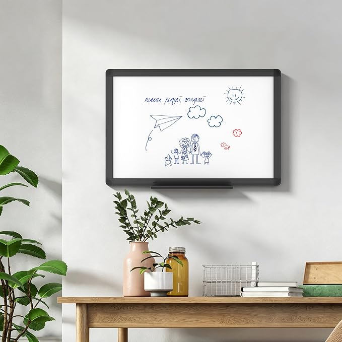 VIZ-PRO Magnetic Whiteboard/Dry Erase Board with Black Aluminium Frame, 18 X 12 Inches, Includes 1 Eraser & 2 Markers & 4 Magnets