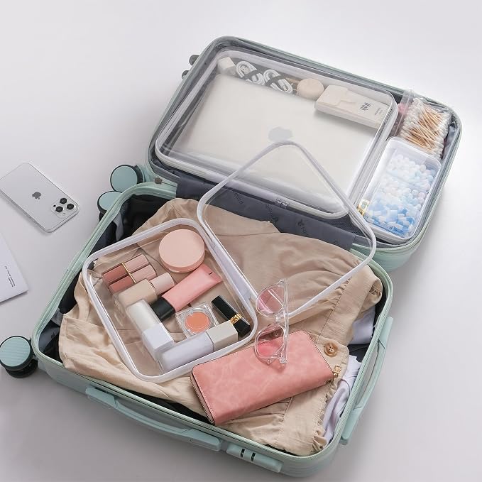 3 pack 12" Clear Zipper Pouches Portable Hard Shell Ccosmetic Case Plastic Storage Bag for Organizing