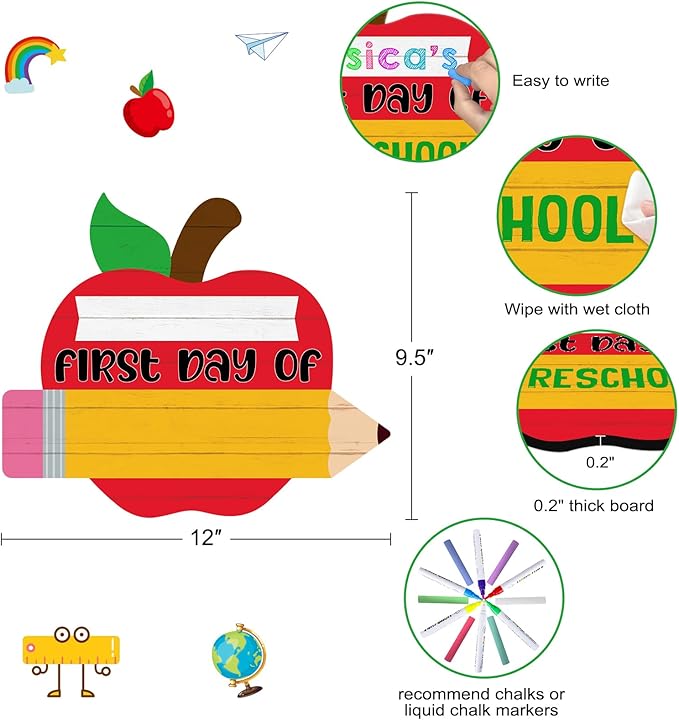 WaaHome First and Last Day of School Chalkboard Sign - My 1st Day of Preschool Kindergarten Sign Back to School Signs Photo Prop Supplies for Kids Girls Boys, Double Sided