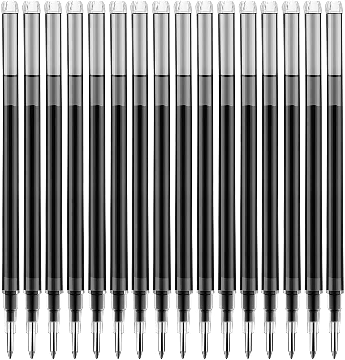 16Pcs 0.7mm Black Erasable Gel Ink Pen Refills Compatible with Frixion Friction, Replaceable Medium Fine Point Clicker Refill Stationery (16, Black)