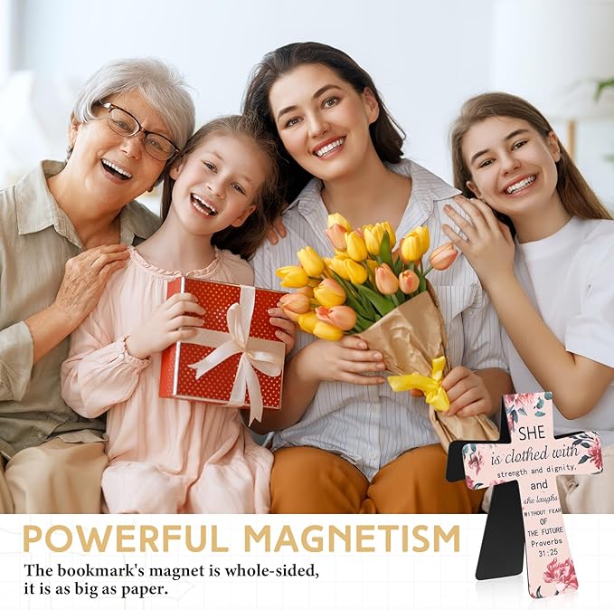 Resurhang 96 Pcs Magnetic Bookmarks Christian Cross Magnetic Page Markers Religious Bible Verses Bookmarks for Mother's Day Women Student Church Study Group Graduation Coworker Team (Flower,Bible)