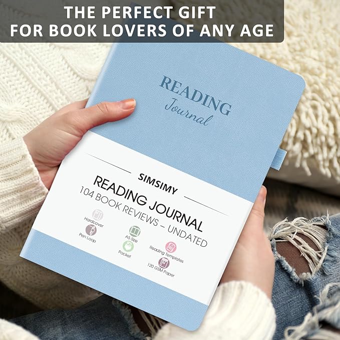 Reading Journal with 104 Book Reviews, Book Journal for Books Lovers & Readers - Review and Track Your Reading Progress, Reading Log Notebook Gift, A5, Blue