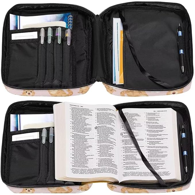 Coldinair Cat Bible Cover for Women Teens Kid Girls,Carrying Book Case Church Bag Bible Holder with Handle and Zippered Pocket